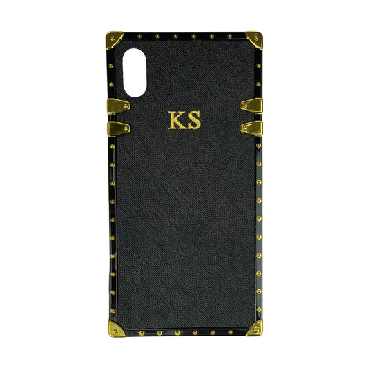 iPhone XS Max Personalised Black Saffiano Leather Trunk Phone Case