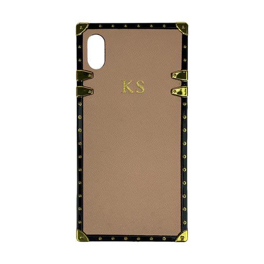 iPhone XS Max Personalised Nude Saffiano Leather Trunk Phone Case