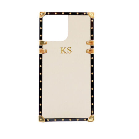 iPhone 13 Pro Personalised Cream Leather Trunk Phone Case