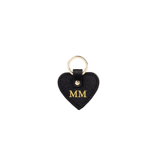 Personalised Saffiano Leather Black Heart Keyring