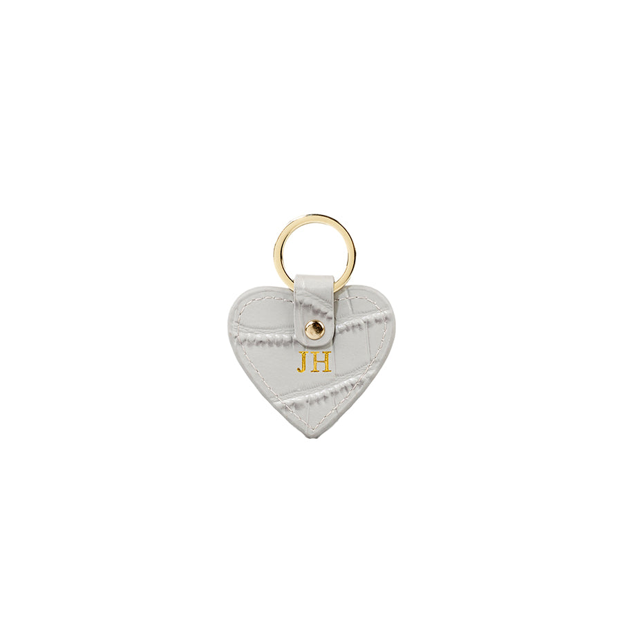 Personalised Croc Leather Grey Heart Keyring