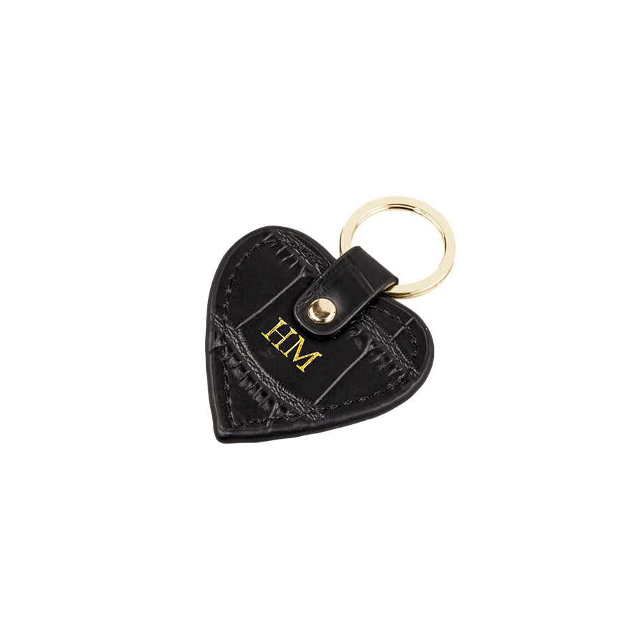 Personalised Croc Leather Black Heart Keyring