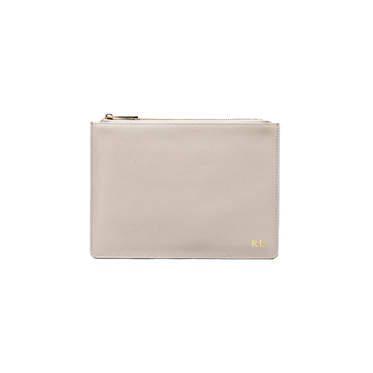 Personalised Saffiano Grey Leather Pouch