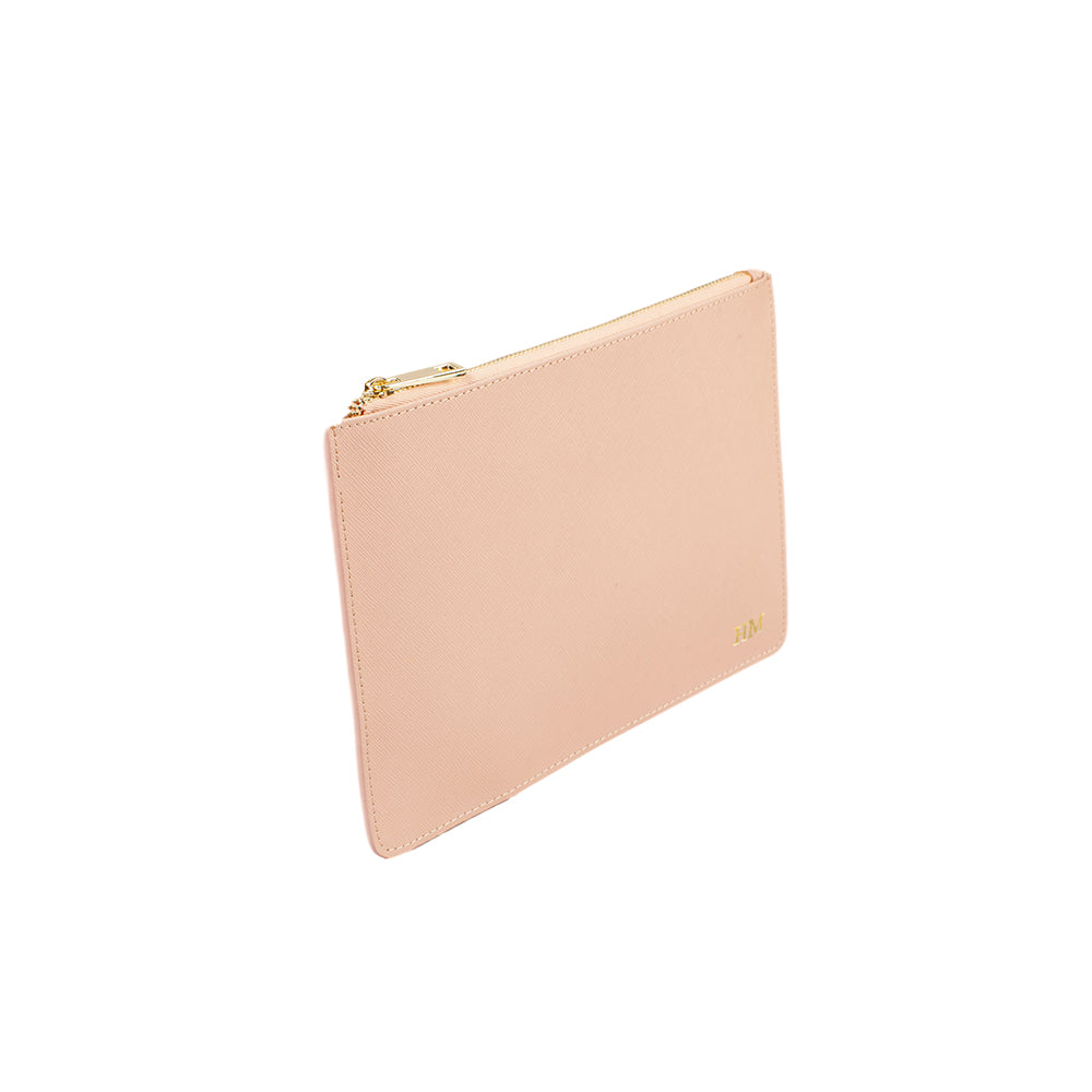 Personalised Saffiano Nude Leather Pouch